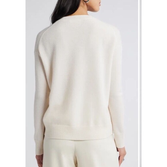 NWT Nordstrom Cashmere  V-Neck Sweater Large Ivory Light weight Summer - Picture 5 of 11
